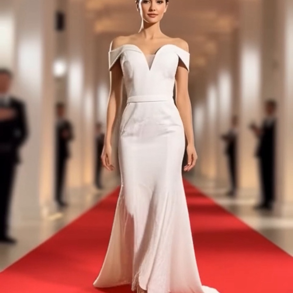 Elegant Off-Shoulder White Evening Gown
